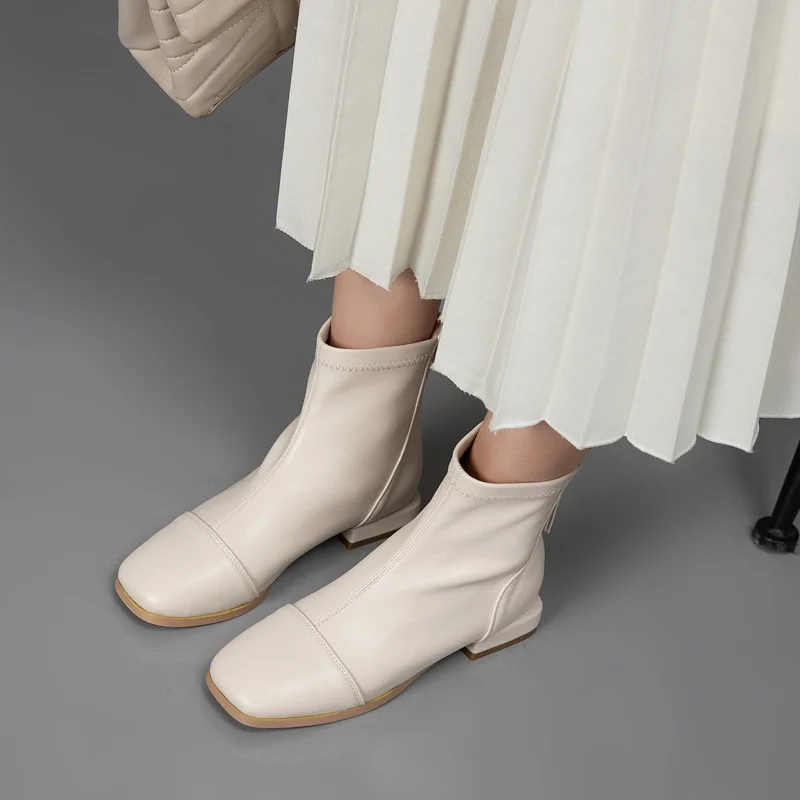 

Women Lacquer Ankle Boots Flat With Non-slip Waterproof Shoes For Female Autumn Winter Round Toe Slip-on Fashion Boots 2021 New