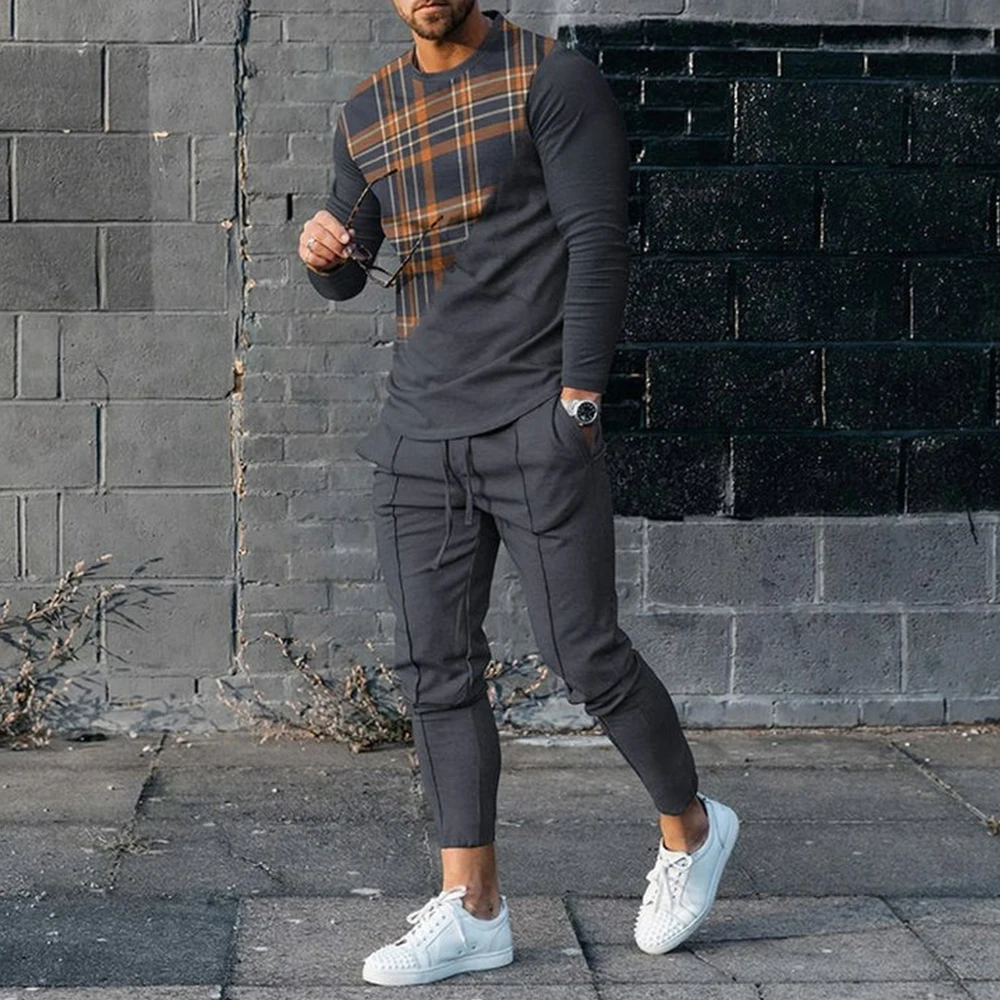 Summer Men 2 Piece Sets Tracksuit Long Sleeve T Shirt+Sweatpants Suit Men Streetwear Vintage Sweatshirt Oversized Clothing 2023