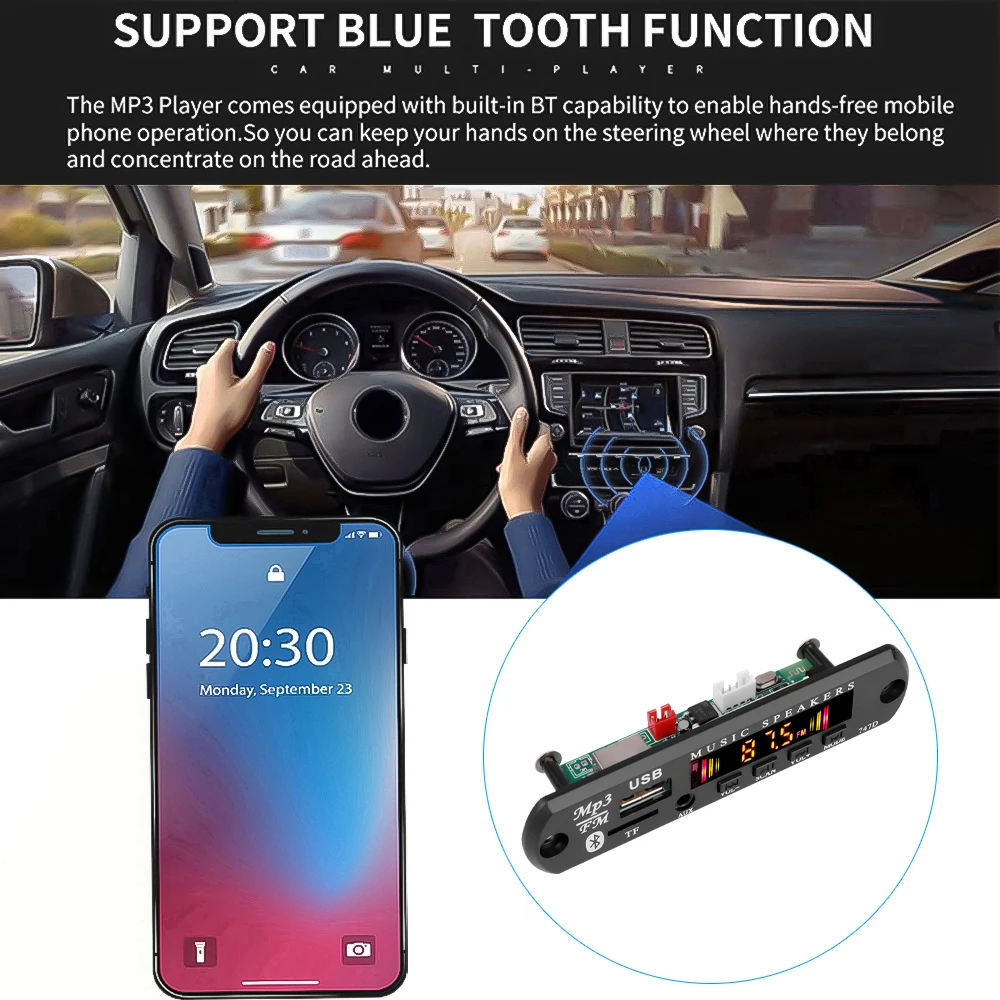 Плата декодера MP3 WMA 9-12 В автомобильная аудиоплата USB TF FM радиомодуль цветной