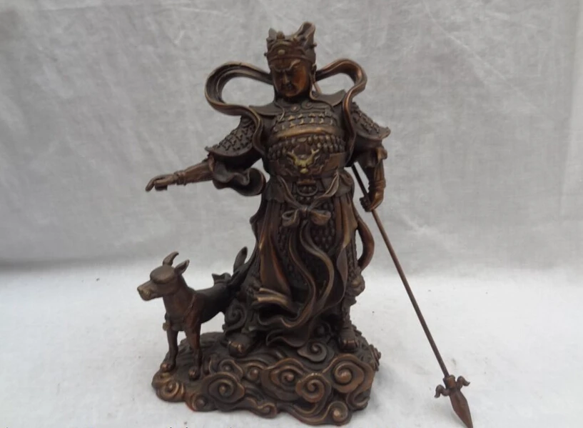 

Chinese Pure Bronze Dragon Head Sky Warrior God Erlang The Deified Dog Statue 20cm
