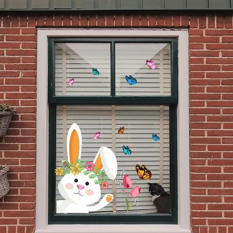 

Пасхальные наклейки на окна, Красочные бабочки, кролик, наклейки на окна, пасхальное украшение, двусторонние электростатические наклейки н...