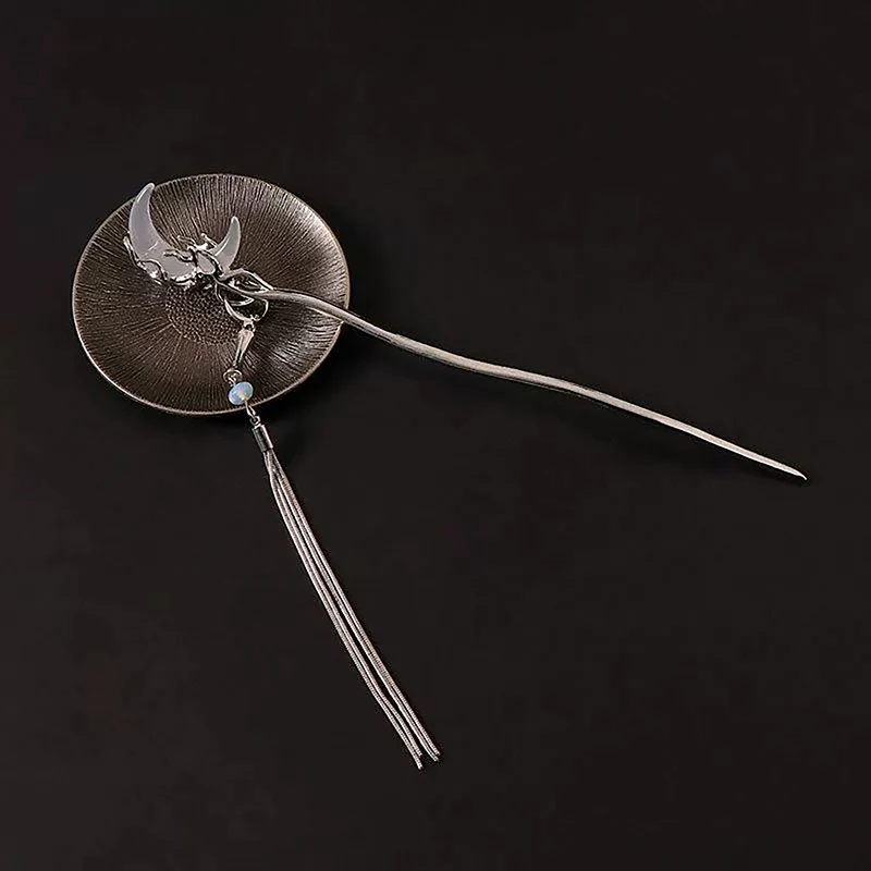 Изысканная заколка для волос в форме цветка Луны жемчуга бахромы диск палочки