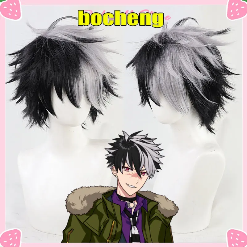 

Парик с короткими синтетическими волосами для косплея, черный, серый, серый