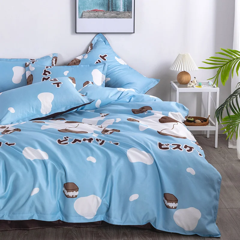Blue Cartoon Bedding Set 220x240 Duvet Cover Pillowcase 3pcs 135x200 Children Bed CoverKing Queen Full Size Bed Linen Set