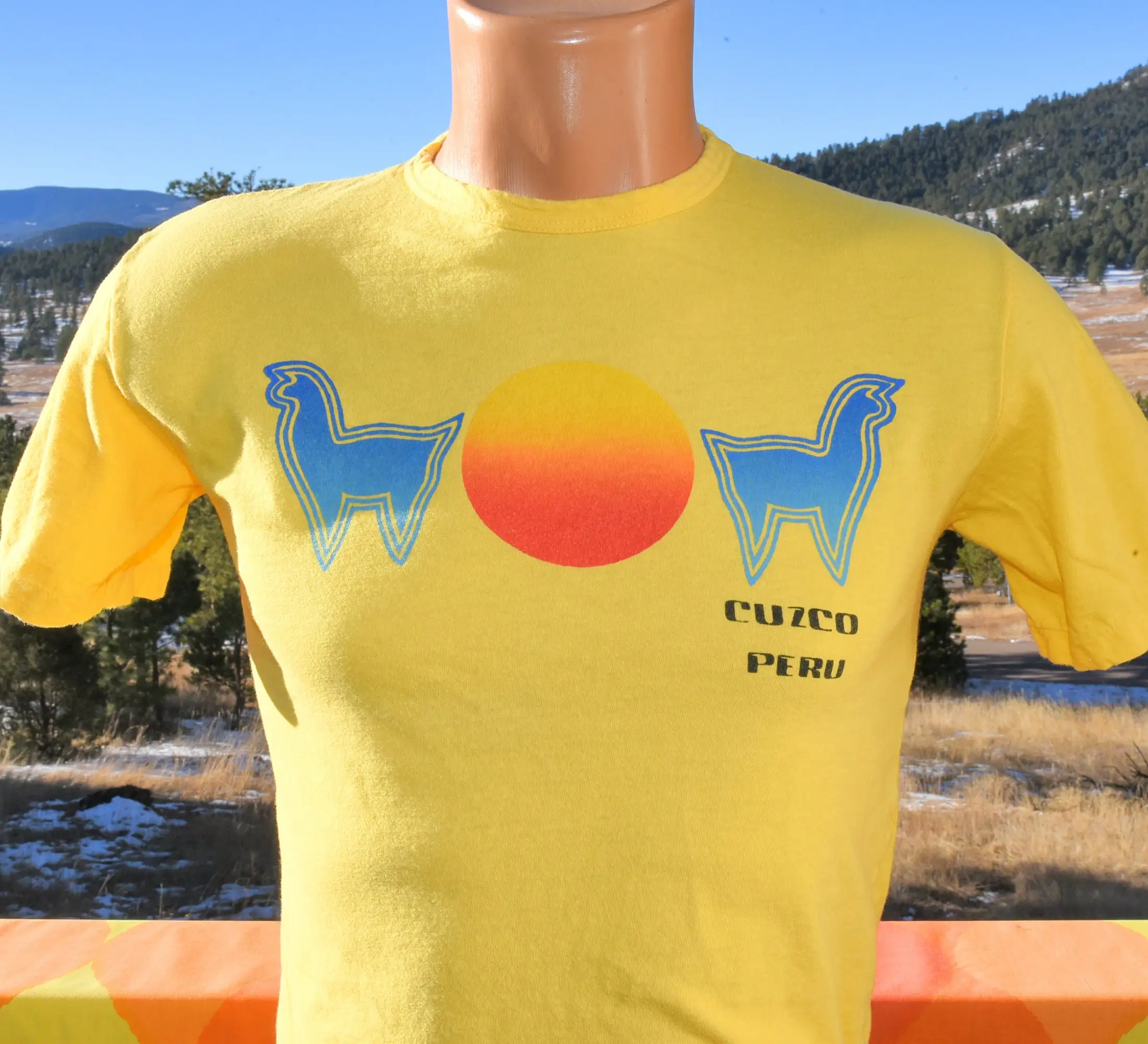 Винтажная Радужная футболка 70s CUZCO peru alpaca маленькая хлопковая Футболка 80-х