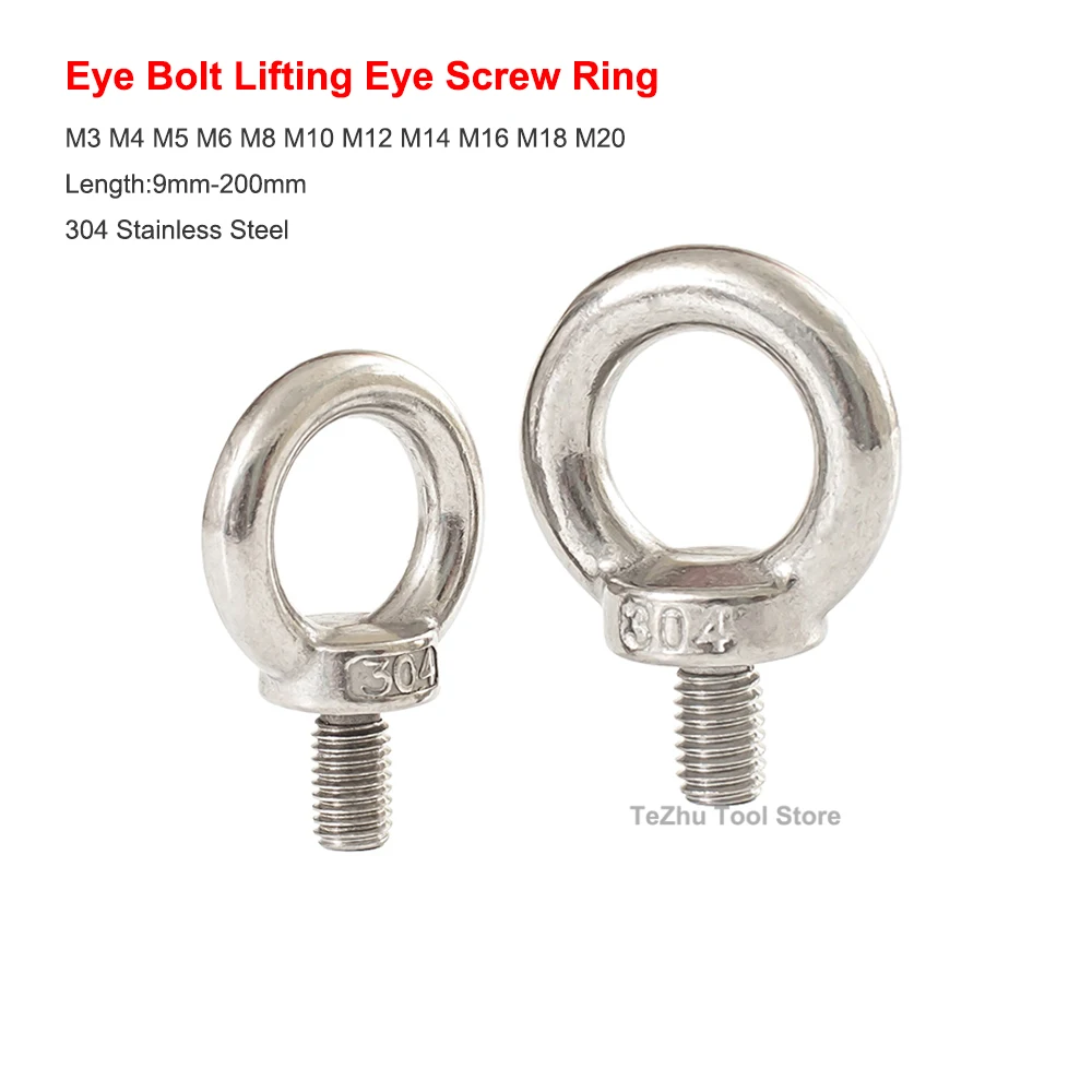 

1PCS Eye Bolt Lifting Eye Screw Ring Hooking Screw Marine Ring Loop Hole For Cable Rope Eye Bolt 304 Stainless Steel