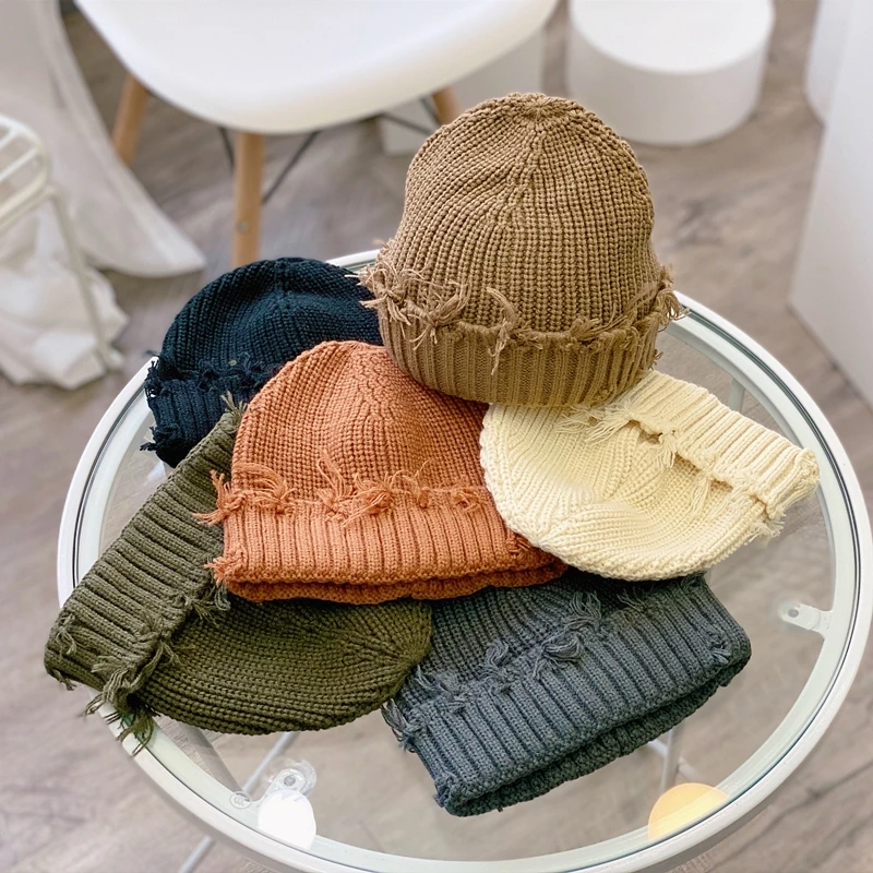 

Winter Children's Knitted Hats New Boys and Girls Personality Wild Stitching Warm Flanging Beanies Ponpones Para Gorros