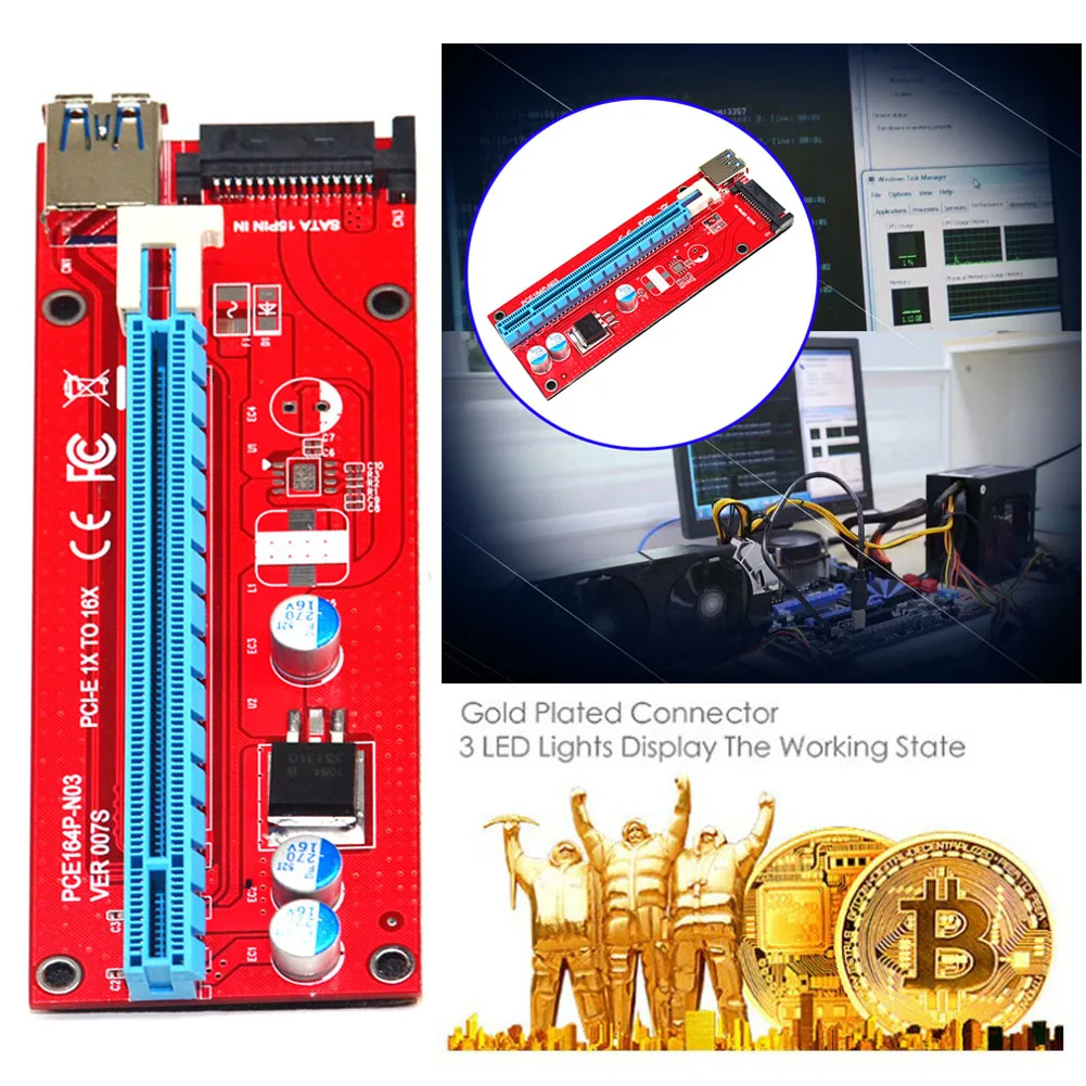 

USB 3,0 164P PCI-E Экспресс 1x до 16x Райзер карта питания 6-контактный SATA кабель для майнинга новые детали