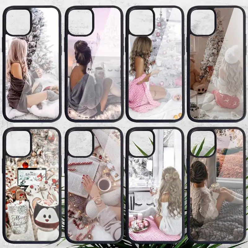 

Winter coffee christmas girl new year Phone Case PC for iPhone 11 12 13 pro XS MAX 8 7 6 6S Plus X XR Luxury shell funda