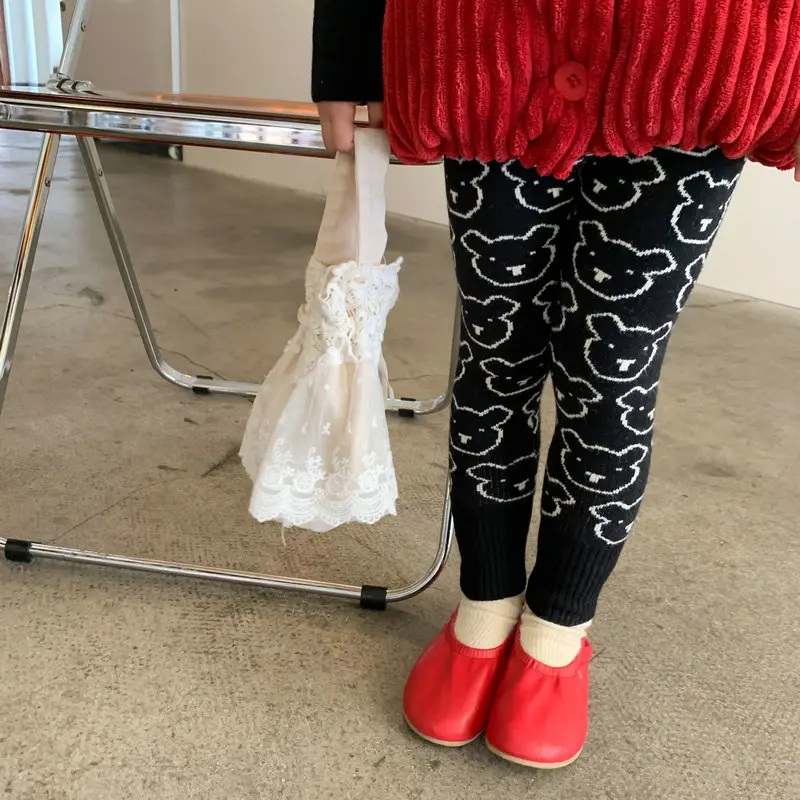 

1-8years Spring Winter Baby Girls Knitted Thicken Leggings Korean Cotton Cartoon Cute Toddlers Children Warm Skinny Pants