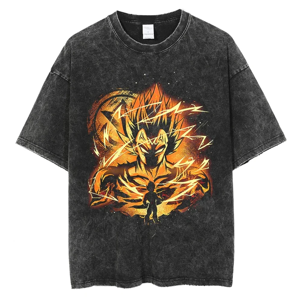 

2023 Men Washed Tshirt Fashion Vintage Japanese Anime Dragon Ball Print Oversize T-Shirt Streetwear Hip Hop Harajuku Cotton Tees