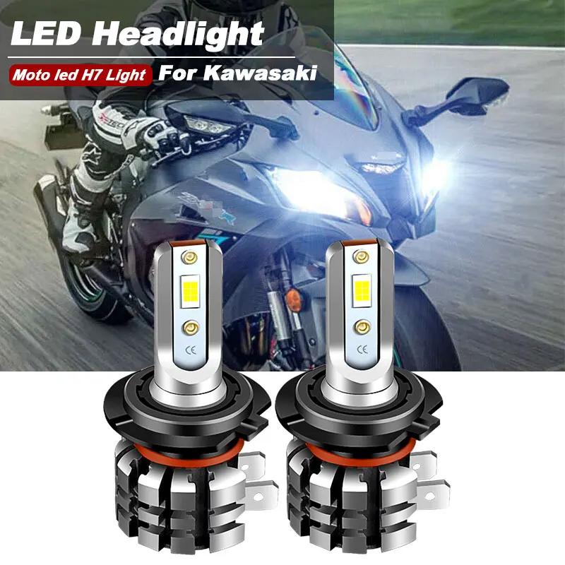 2PCS Motorcycle H7 LED Headlight Bulbs 9600lm FOR Kawasaki Ninja ZX10R ABS 2011-2020 ZX10RR high Low beam Moto White