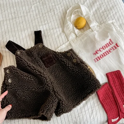 2024, детская одежда, осенне-зимние новые детские комбинезоны из овечьей шерсти и бархата, брюки для девочек и мальчиков