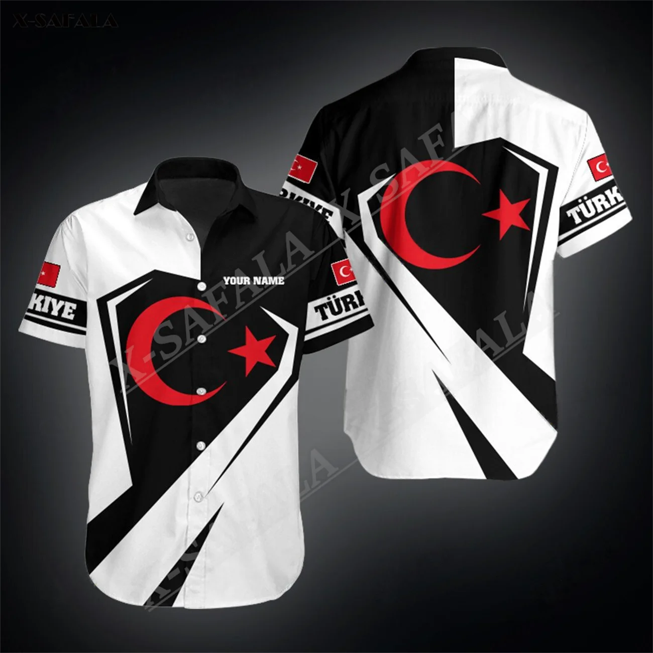 

CUSTOM TURKEY TÜRKIYE Flag DIAMOND 3D Print High Quality Men's Hawaiian Beach Shirt Button Short Sleeve Tops Tees Casual