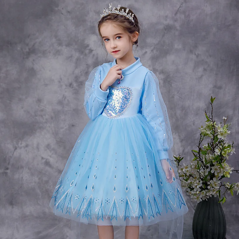 

Осенне-зимнее новое платье принцессы Эльзы для девочек с принтом "Холодное сердце", бархатное платье принцессы Эльзы, детское рождественское платье, платье