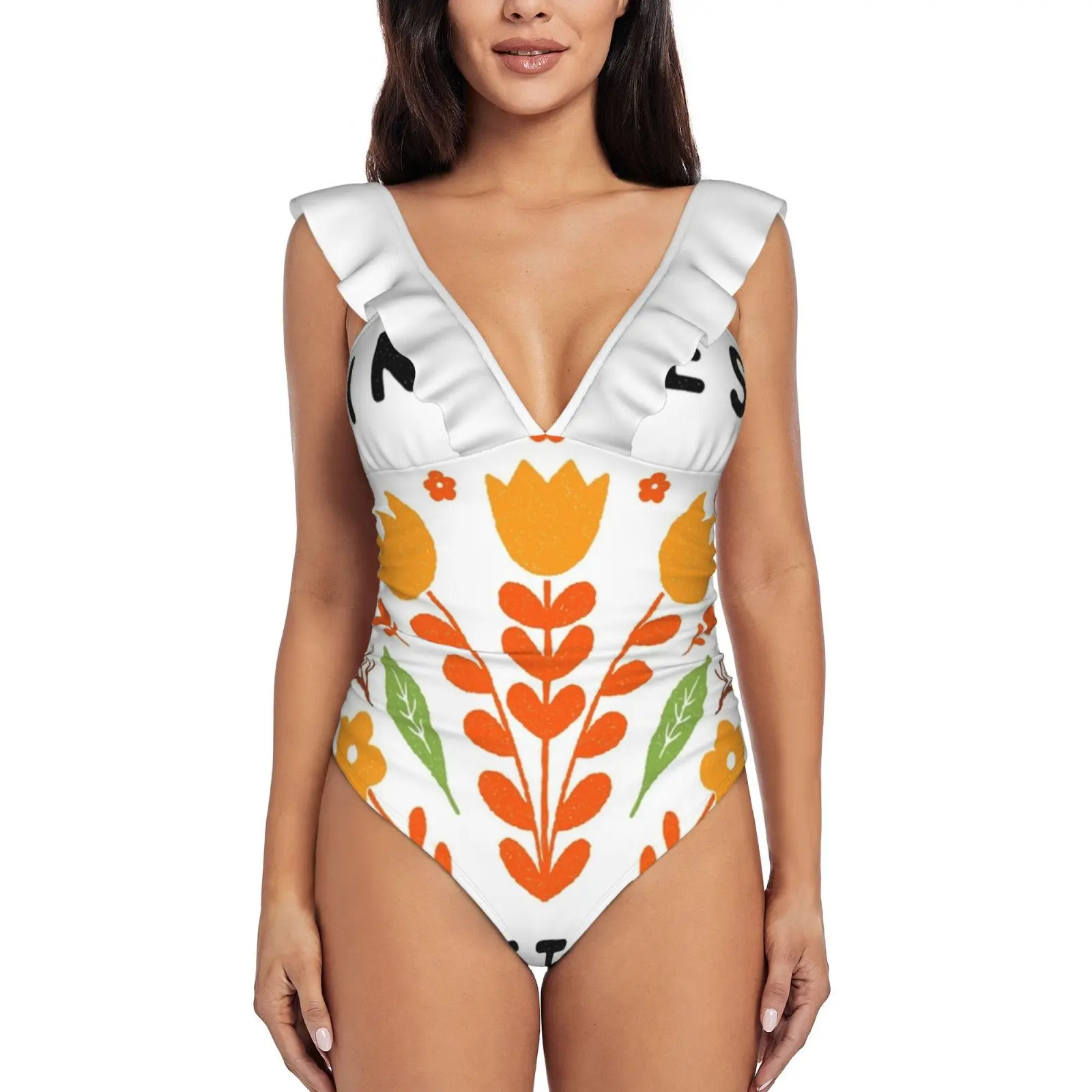 

Женский купальник с оборками, с цветочным принтом