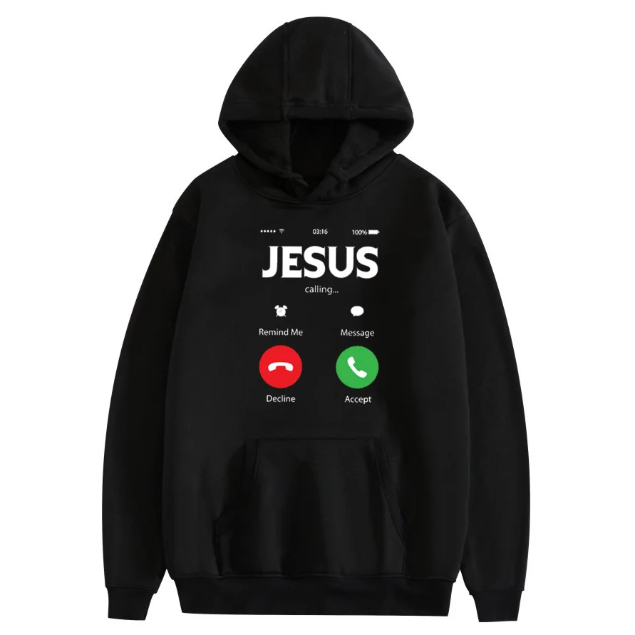 

Custom Name Hooded Sweater Funny Jesus Calling Accept Decline Interesting Design Printed Cotton Women Long Sleeves Streetwear