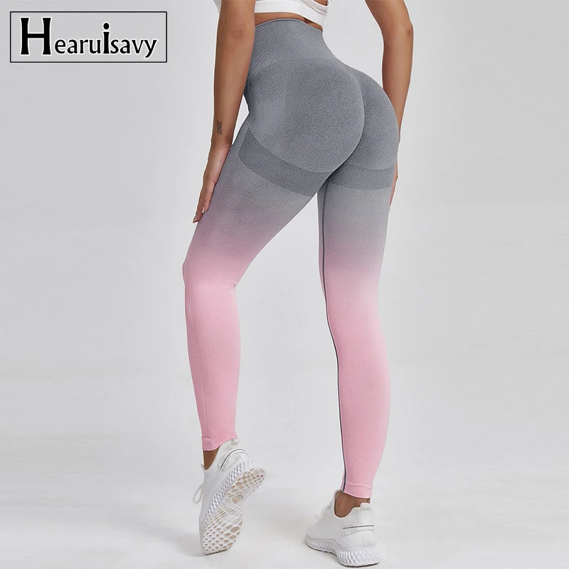 

Бесшовные леггинсы для занятий йогой градиентных цветов, дышащие спортивные Леггинсы для тренажерного зала с высокой талией, женские брюки для фитнеса и бега