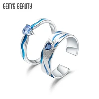 gems beauty couple rings for women men 925 sterling silver open adjustable ring natural topaz enamel wedding anniversary gift