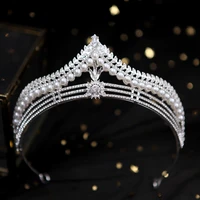wedding bridal rhinestonel pearl beads tiara headband prom girl princess crown headwear hair accessiories jewelry headdress