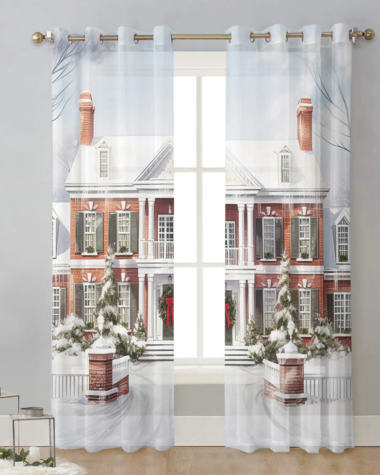 

Снежный пейзаж Снежинка Дом Рождество искусственная тюль шторы для гостиной кухни оконные шторы вуаль