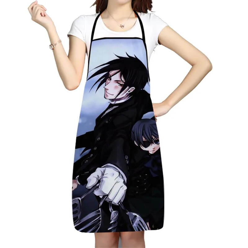 

Кухонные фартуки для готовки черного Батлера с аниме принтом, домашняя уборка, оксфордская ткань для женщин и мужчин, домашняя кухонная утв...