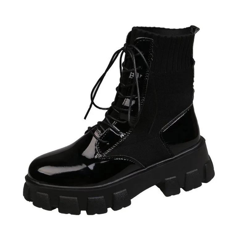 

Womens Ankle Boots Round Toe Lace Up And Slip On 7cm Heel Non-Slip Platform Fashion Warm Shoes For Woman Casual 35-39