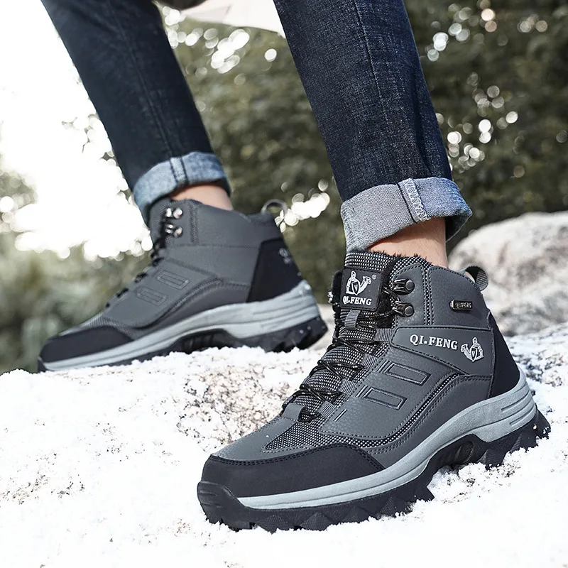 2022 Winter Outdoor Hiking Boots Men Women Waterproof Climbing Shoes Warm Fur Snow Boots Men Trekking Hiking Shoes Large Size 47