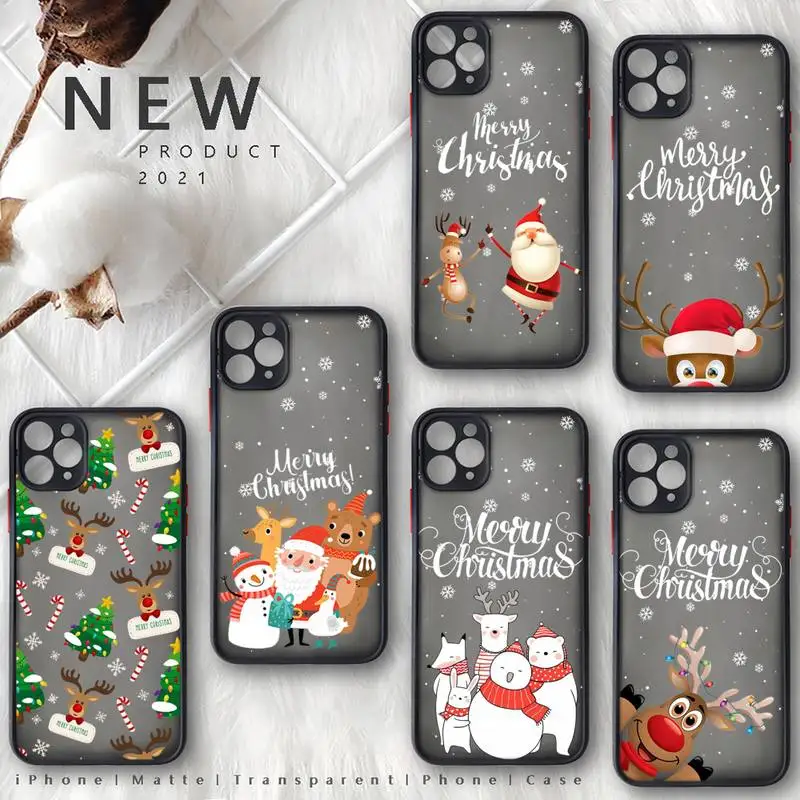 

New Year Merry Christmas Phone Case For iphone 13 12 11 8 7 plus mini x xs xr pro max matte transparent cover