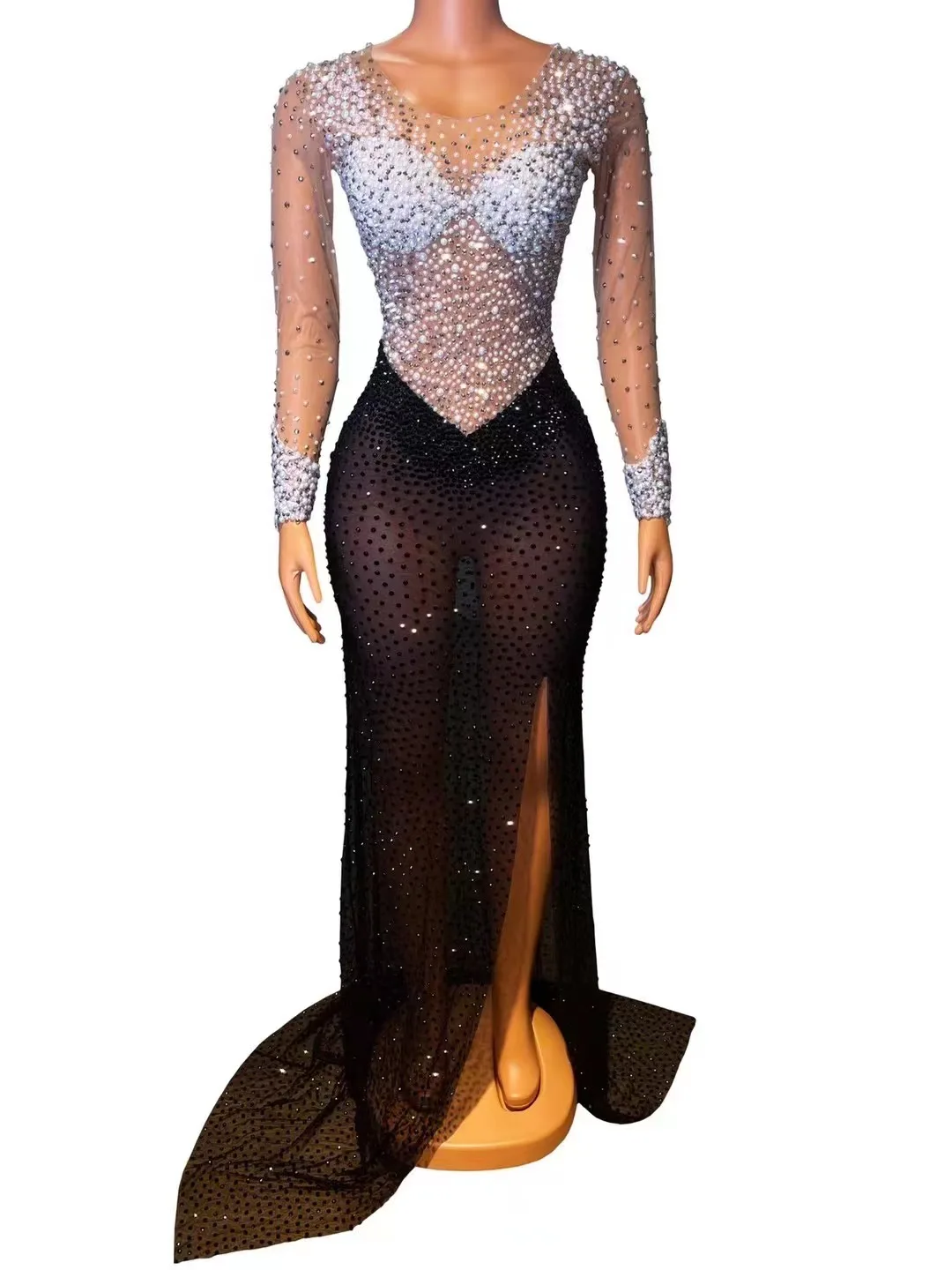 

Multi-Color Silver Rhinestones See Celebrate Prom Spandex Clothes Women Singer Outfit Bar Dance Dress