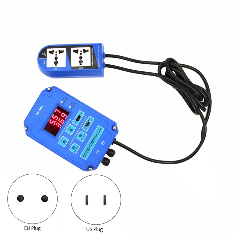 Digital 2&amp1 PH ORP Monitor Redox Controller Blue For Aquarium Hydroponics Plant Pool Spa W/ Output Power Relay US Plug