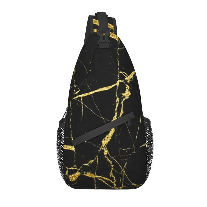 

Luxe Black And Gold Marble Texture Sling Bags for Camping Men Abstract Geometric Chest Crossbody Backpack Shoulder Daypack