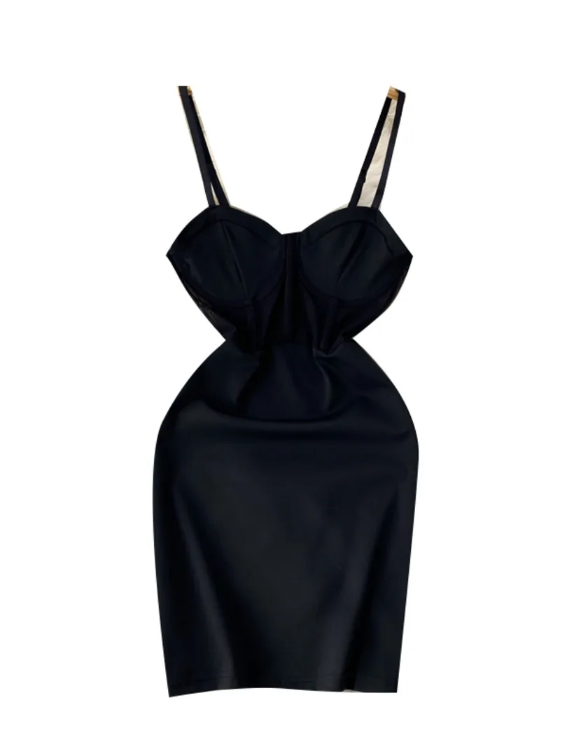 

Foamlina Sexy Women Black Mini Bodycon Dress Summer Elegant Spaghetti Strap Sleeveless See Through Mesh Patchwork Party Dress