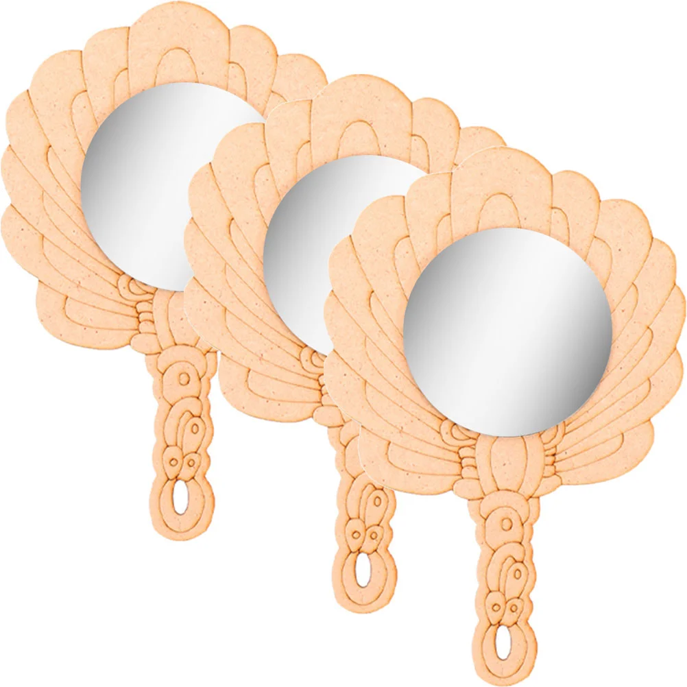 

Mirror Hand Handheld Wood Makeup Accessories Pocket Paddle Salon Hairdressing Vintage Handle Mirrors Travel Wooden Toys Round