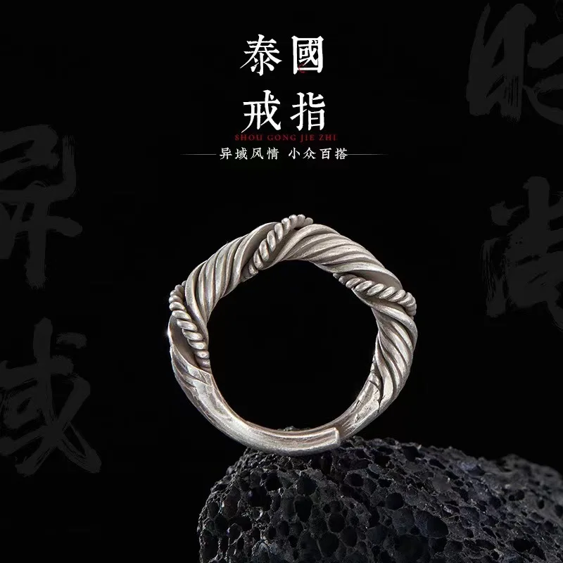 

Тайское кольцо ручной работы, мужское винтажное модное кольцо, индивидуальный небольшой дизайн, ювелирные изделия для среднего пальца