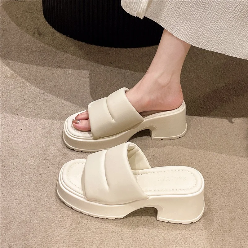 

High Quality Shoes for Women One Pedal Women's Slippers Sell Like Hot Cakes Solid Color Shoes Female Platform Wedge Slippers
