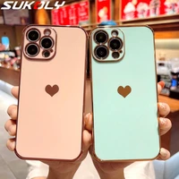 luxury plating love heart phone case for iphone 13 pro max 11 12 pro max x xr xs max 7 8 plus silicone soft bumper back cover