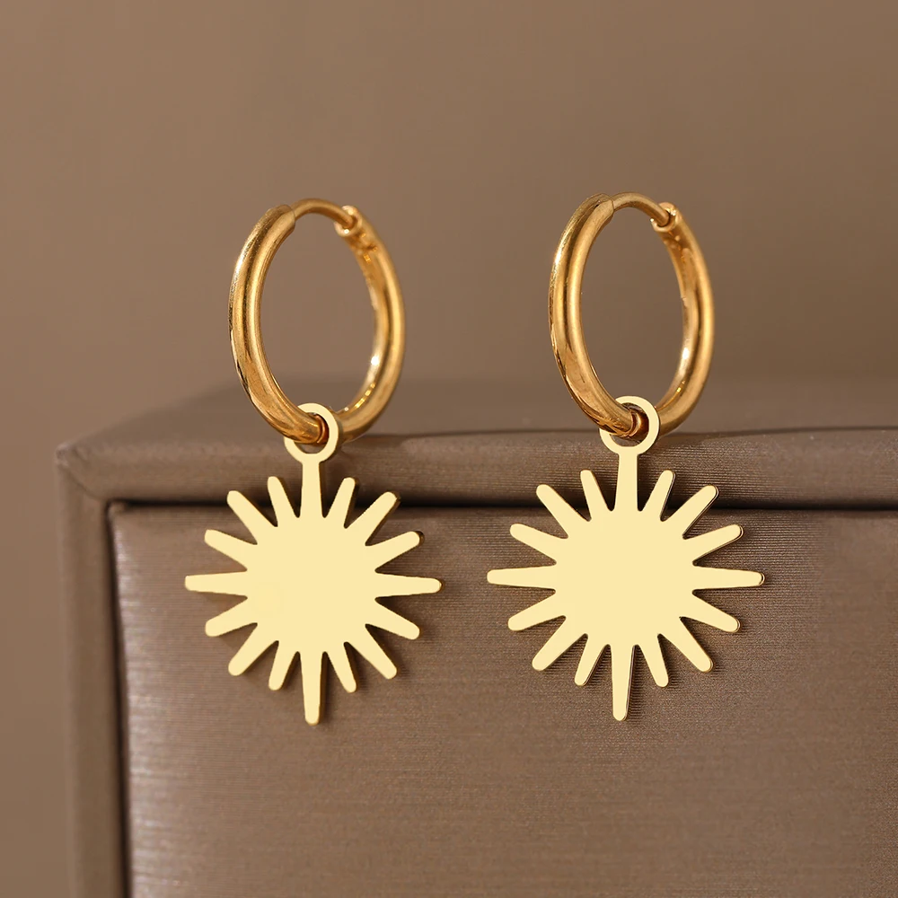 

Серьги из нержавеющей стали Trend Sun Circular Burr Подвески Готический хип-хоп Модные серьги-кольца для женщин Ювелирные изделия Party Girl Gift