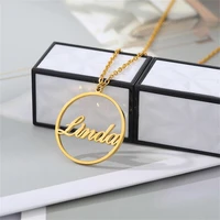 round letter chain necklace name pendant gift custom stainless steel couple family girlfriend birthday gift