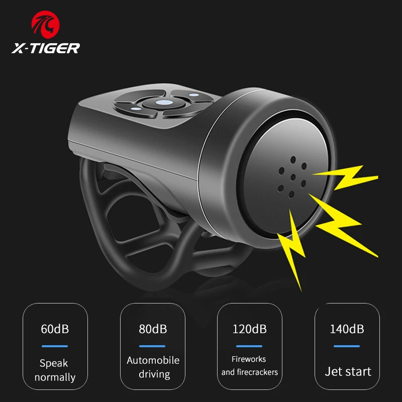 X-TIGER Bicycle Bell Horn USB Chargeable Electric Horn 4 Modes Motorcycle Bike Horn Mountain Road Cycling Loud Warning Sound