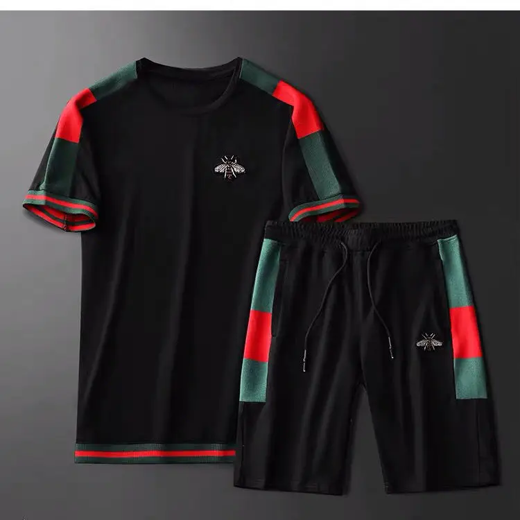 Clothes for men Summer Short Sleeve Shorts Sportswear Suit Fashion Casual Loose Embroidery Printed Two-Piece Set