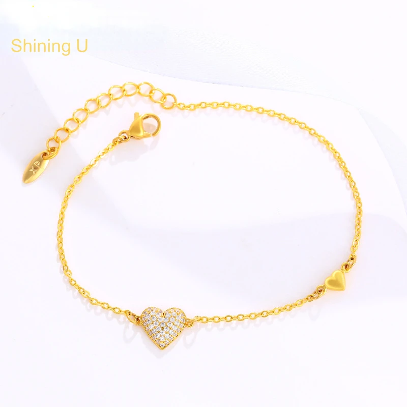 

Shining U Heart Shape Bracelet Plated In 24K Gold Color New Chinese Style Fashion Jewelry for Women Gift