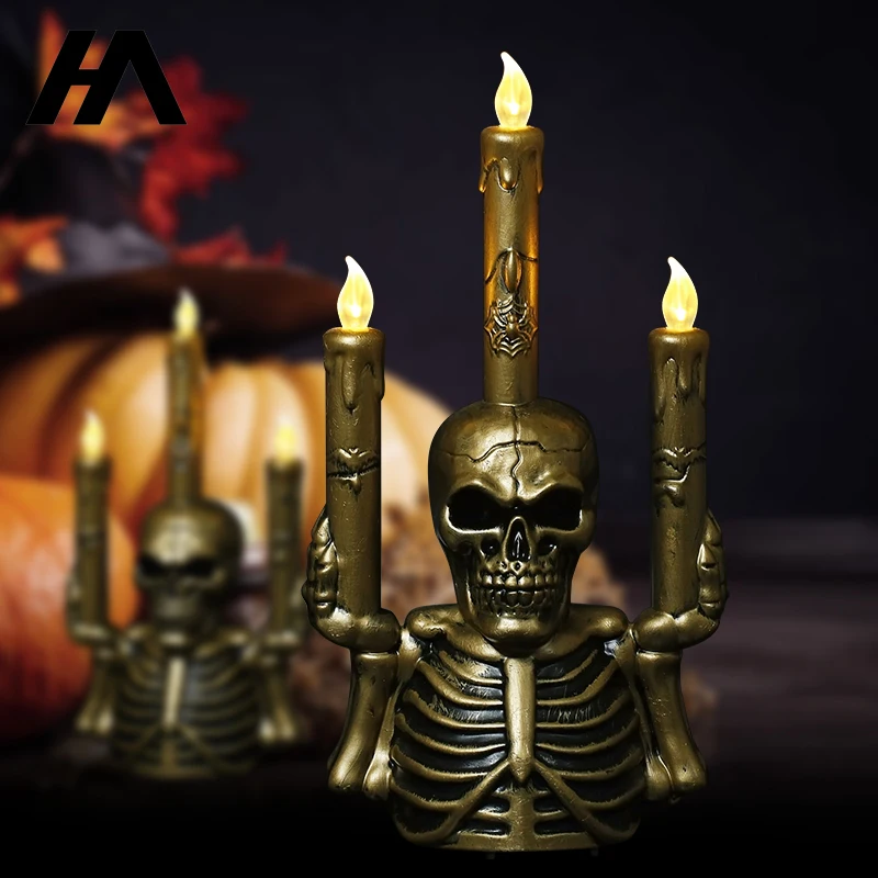 

2023New Ghost festival Decoration flameless light Skeleton led candle light for Halloween Gothic style table top decorative lamp