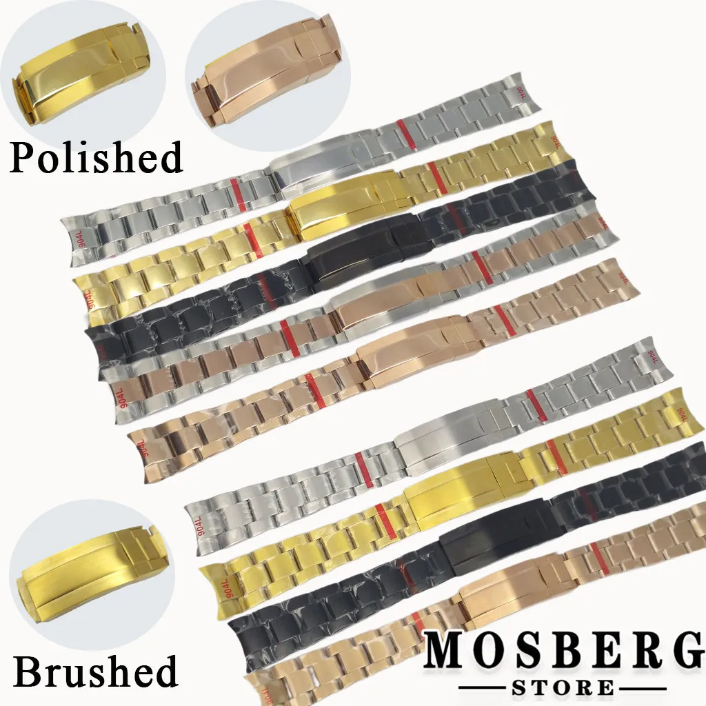 

20mm Watch Strap 904L Stainless Steel Foliding Clasp Brushed Oyster Bracelet Middle Polishing Fit Watches Case Accessories