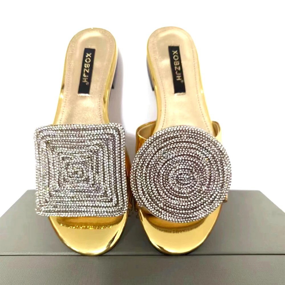 2023 Summer New Designer Slippers Women Crystal Circle and Square Open Toe Shoes