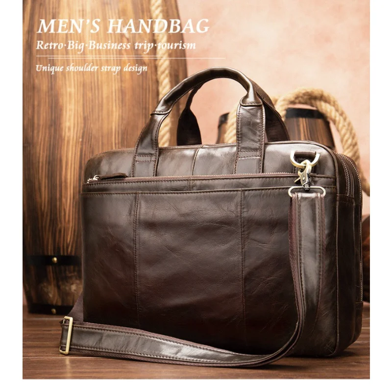 Luxury Genuine Leather Men shoulder bag Leather men messenger bag male Crossbody bag tote Handbag Laptop Bag 14