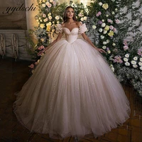 2022 glitter elegant princess wedding dresses off the shoulder bride gown zipper back vintage shiny ball gownveestidos de novia