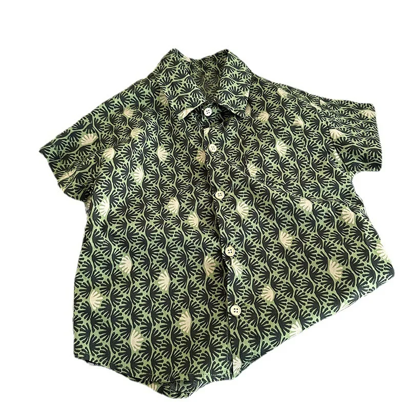 

Летняя детская одежда, Корейская дышащая рубашка для мальчиков, детский топ с коротким рукавом в пляжном стиле, блузки для девочек, рубашки ...