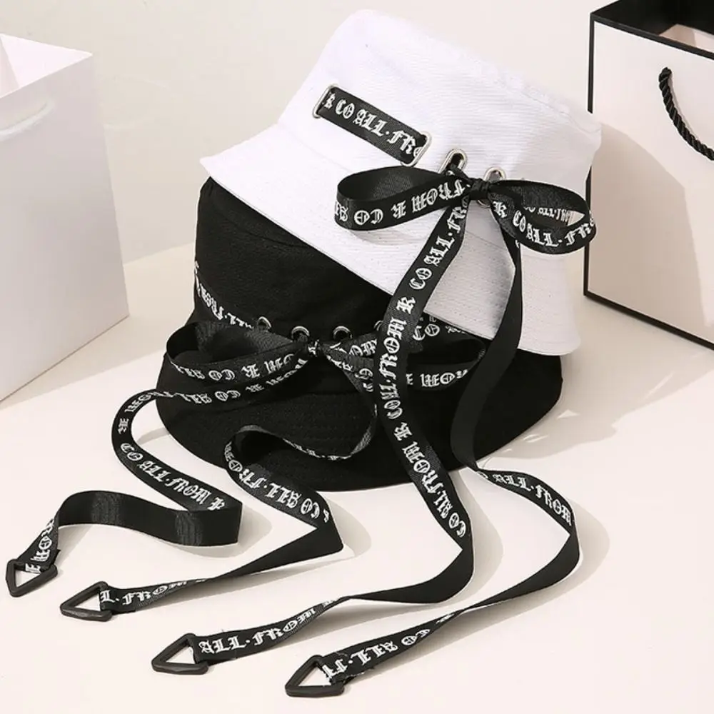 

Outdoor Fishing Sunshade Hat Fisherman Cap Summer Sun Caps Letter Long Ribbon Bucket Hat