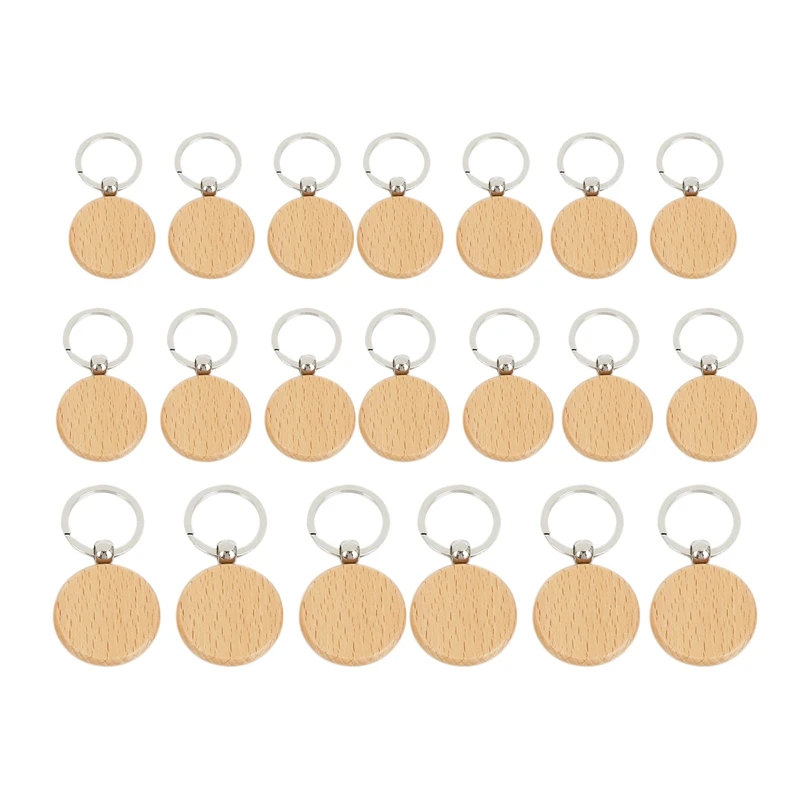 

20Pcs Blank Round Wooden Keychain DIY Wooden Keychain Key Tag Gift